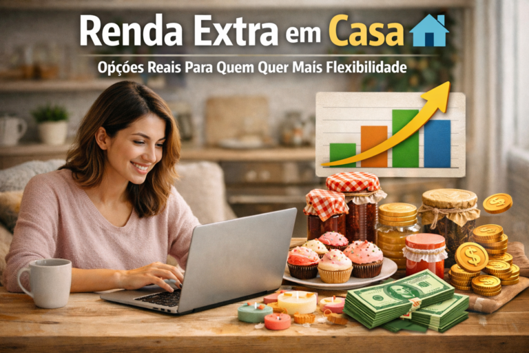 renda extra em casa trabalhando online no notebook